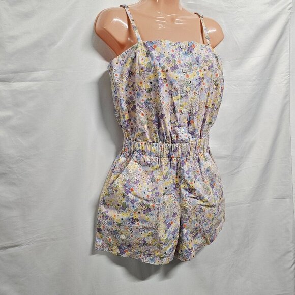 Levi's Spaghetti Strap Floral Romper Women Size l Side Pockets - Picture 9 of 11